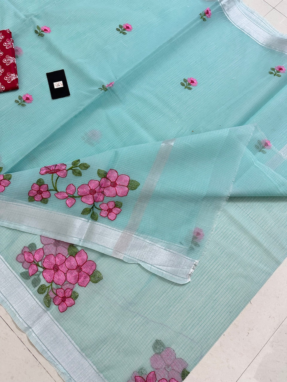 Embroidered Kota Cotton Doria Saree