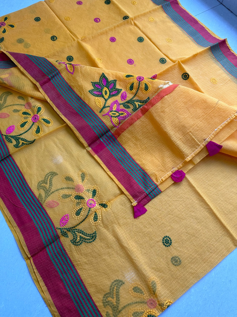 Embroidered Kota Cotton Doria Saree