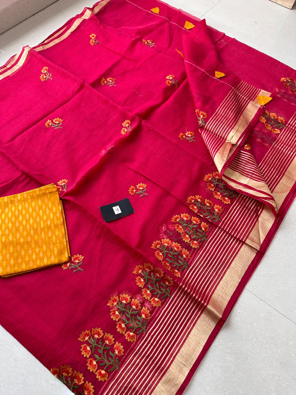 Embroidered Kota Cotton Doria Saree