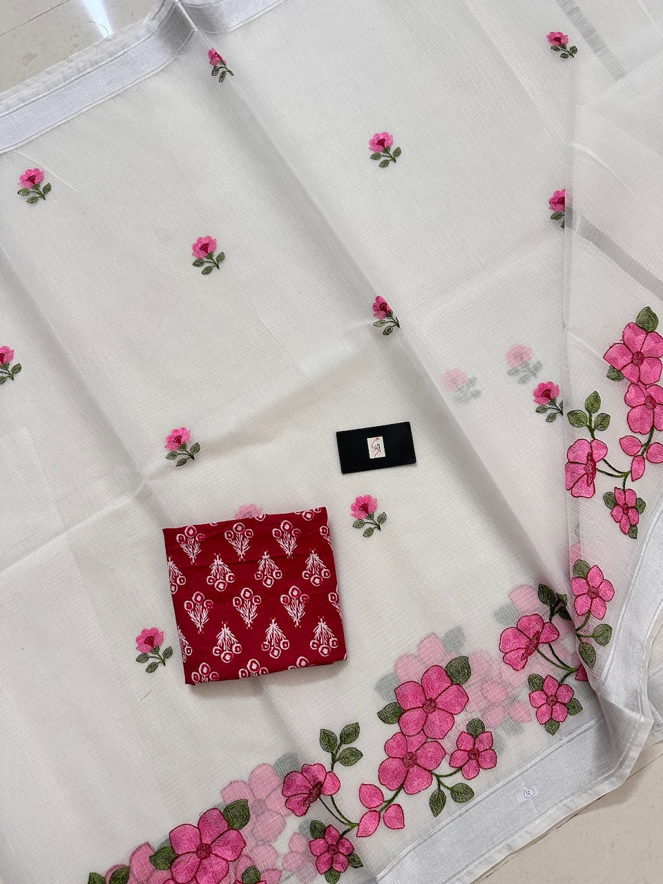 Embroidered Kota Cotton Doria Saree