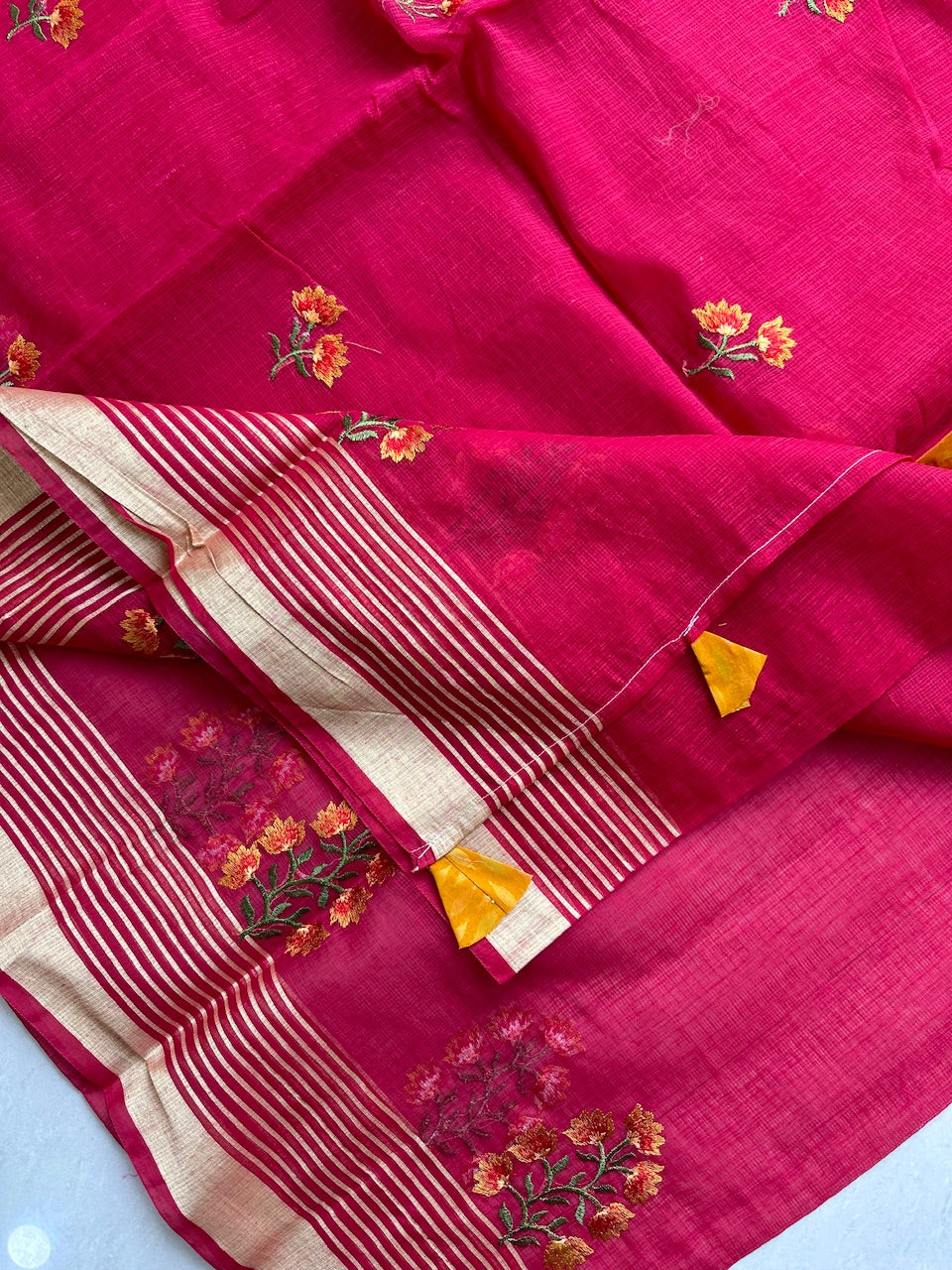 Embroidered Kota Cotton Doria Saree