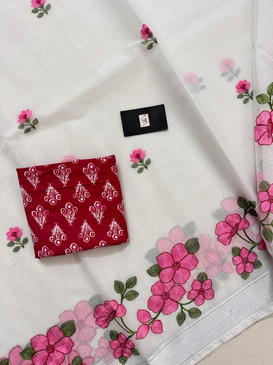 Embroidered Kota Cotton Doria Saree