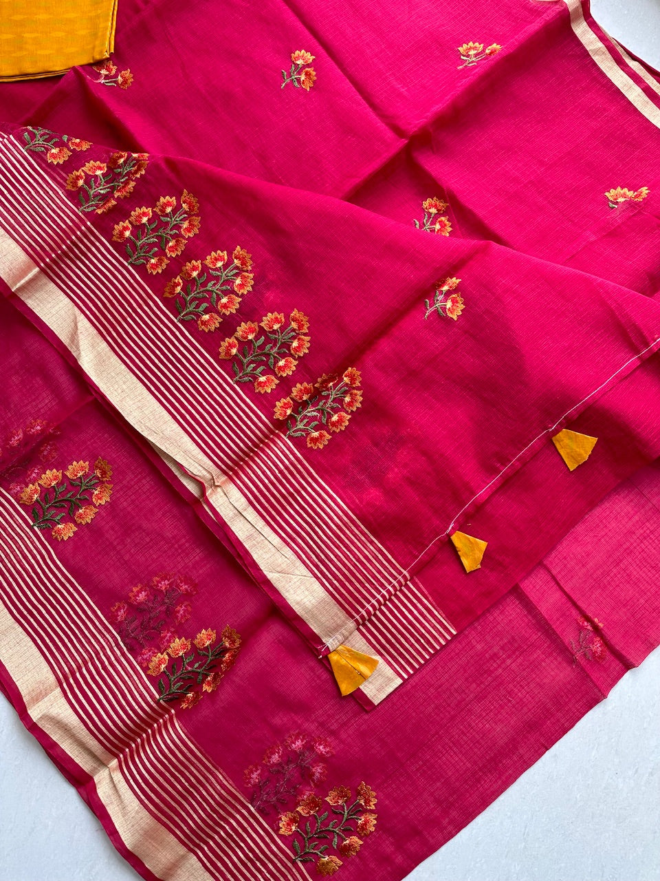 Embroidered Kota Cotton Doria Saree