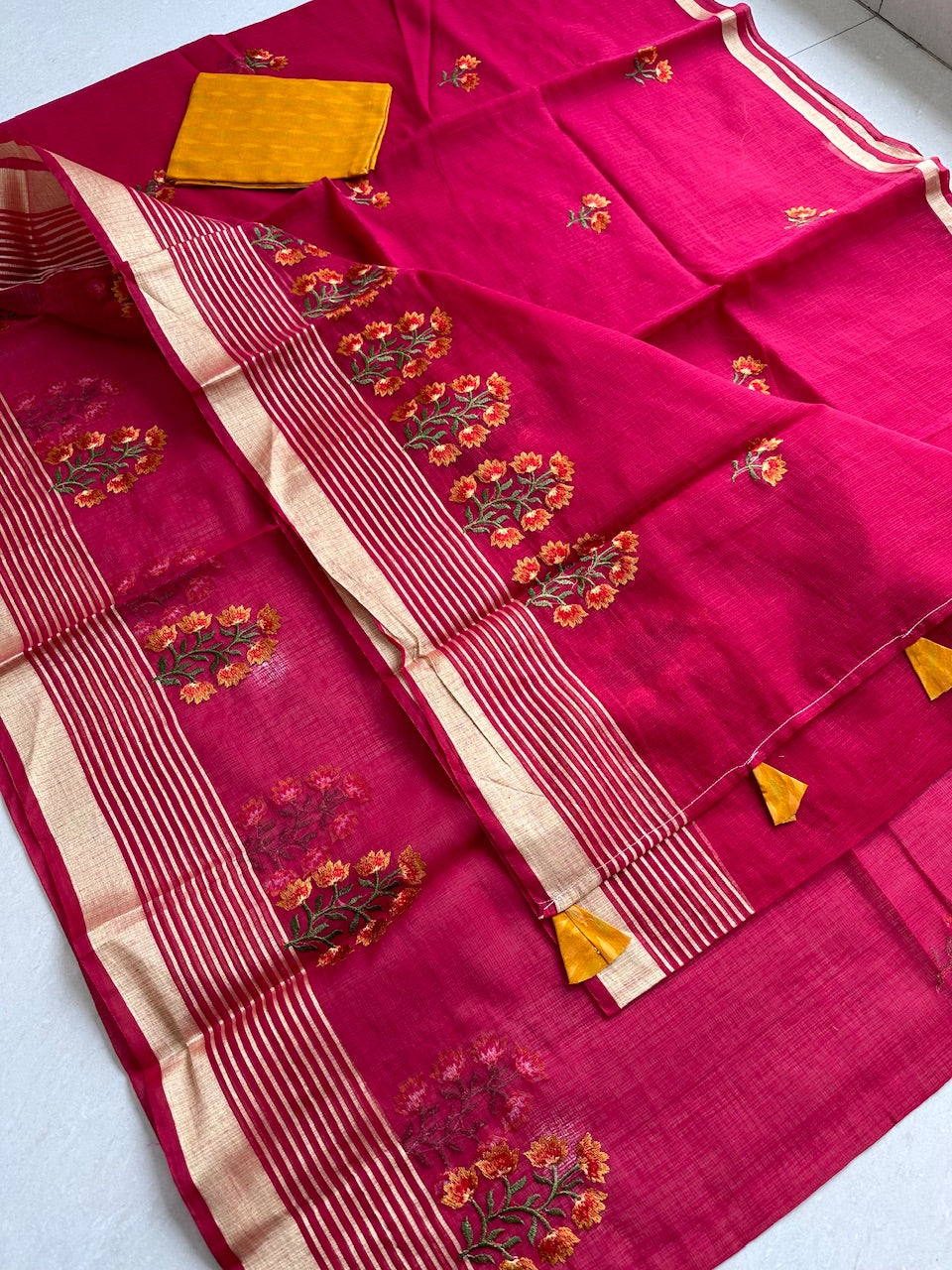 Embroidered Kota Cotton Doria Saree