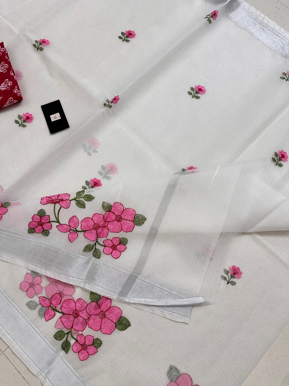 Embroidered Kota Cotton Doria Saree