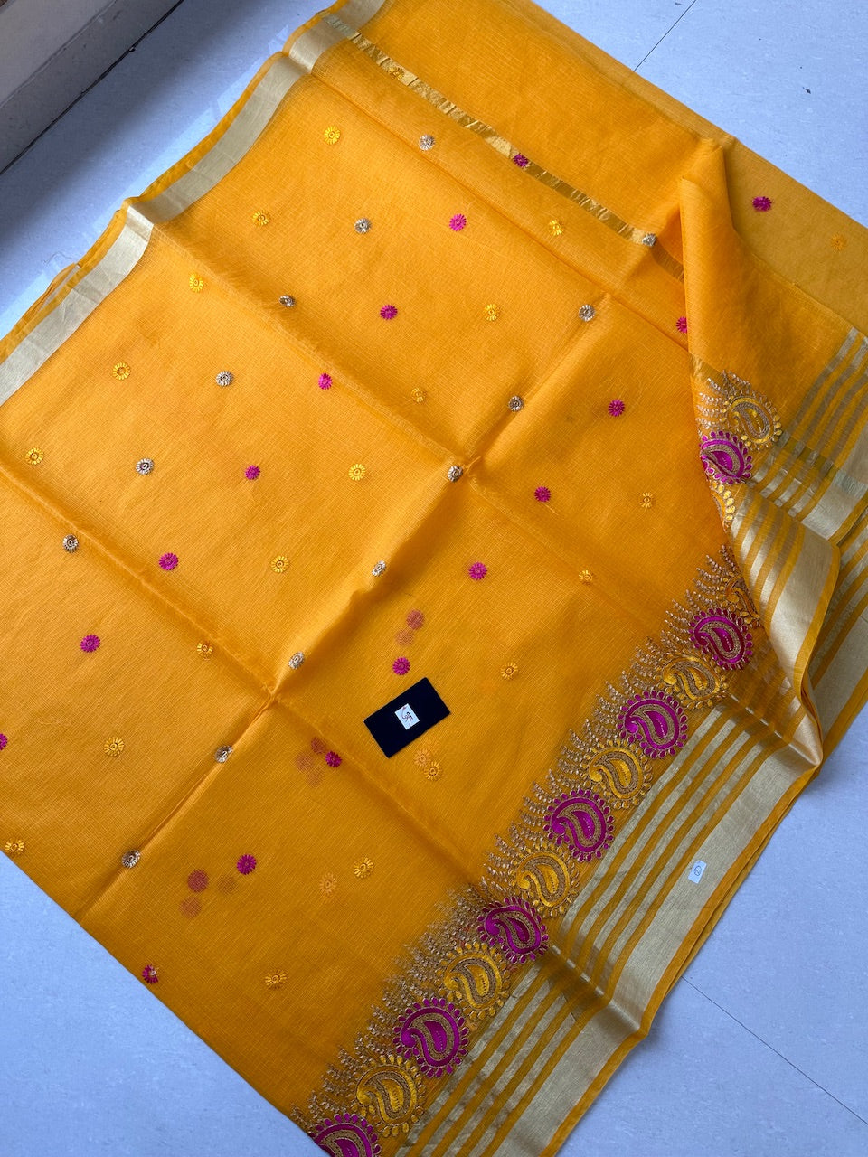 Embroidered Kota Cotton Doria Saree