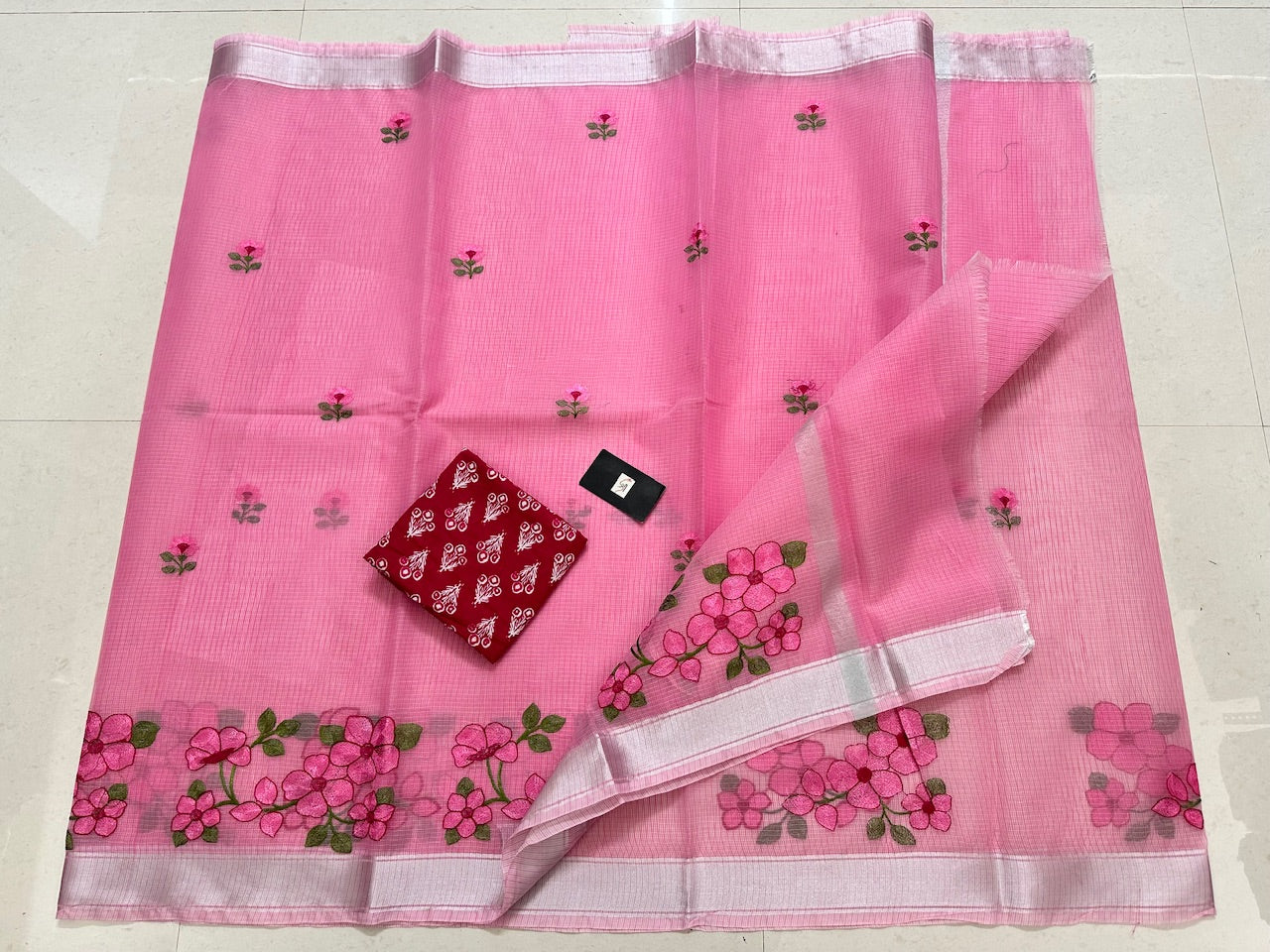 Embroidered Kota Cotton Doria Saree