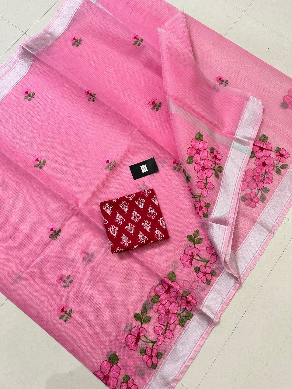 Embroidered Kota Cotton Doria Saree