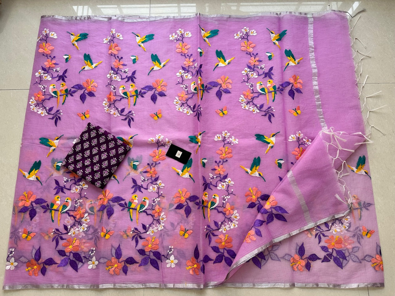 Embroidered Kota Cotton Doria Saree