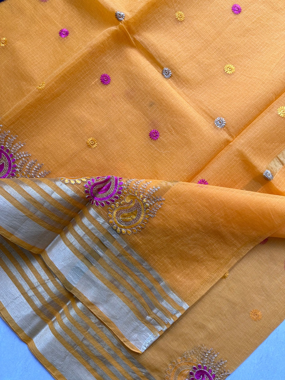 Embroidered Kota Cotton Doria Saree