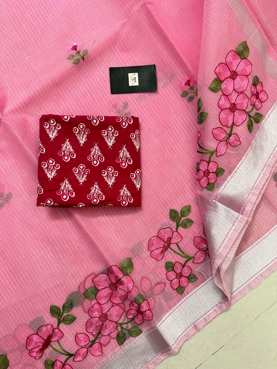 Embroidered Kota Cotton Doria Saree