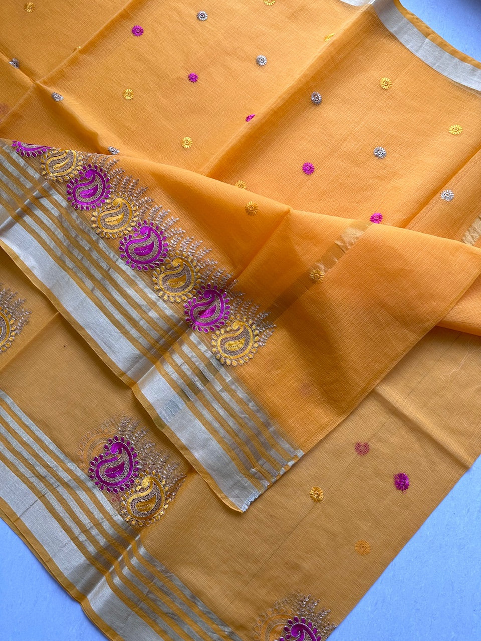 Embroidered Kota Cotton Doria Saree