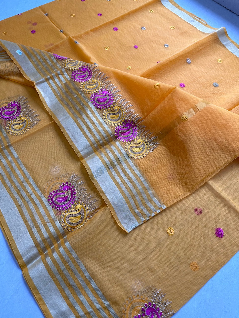 Embroidered Kota Cotton Doria Saree