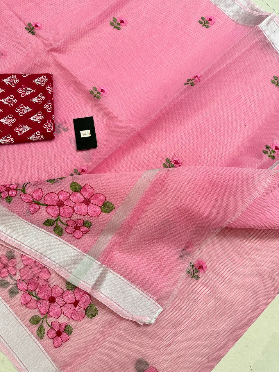 Embroidered Kota Cotton Doria Saree