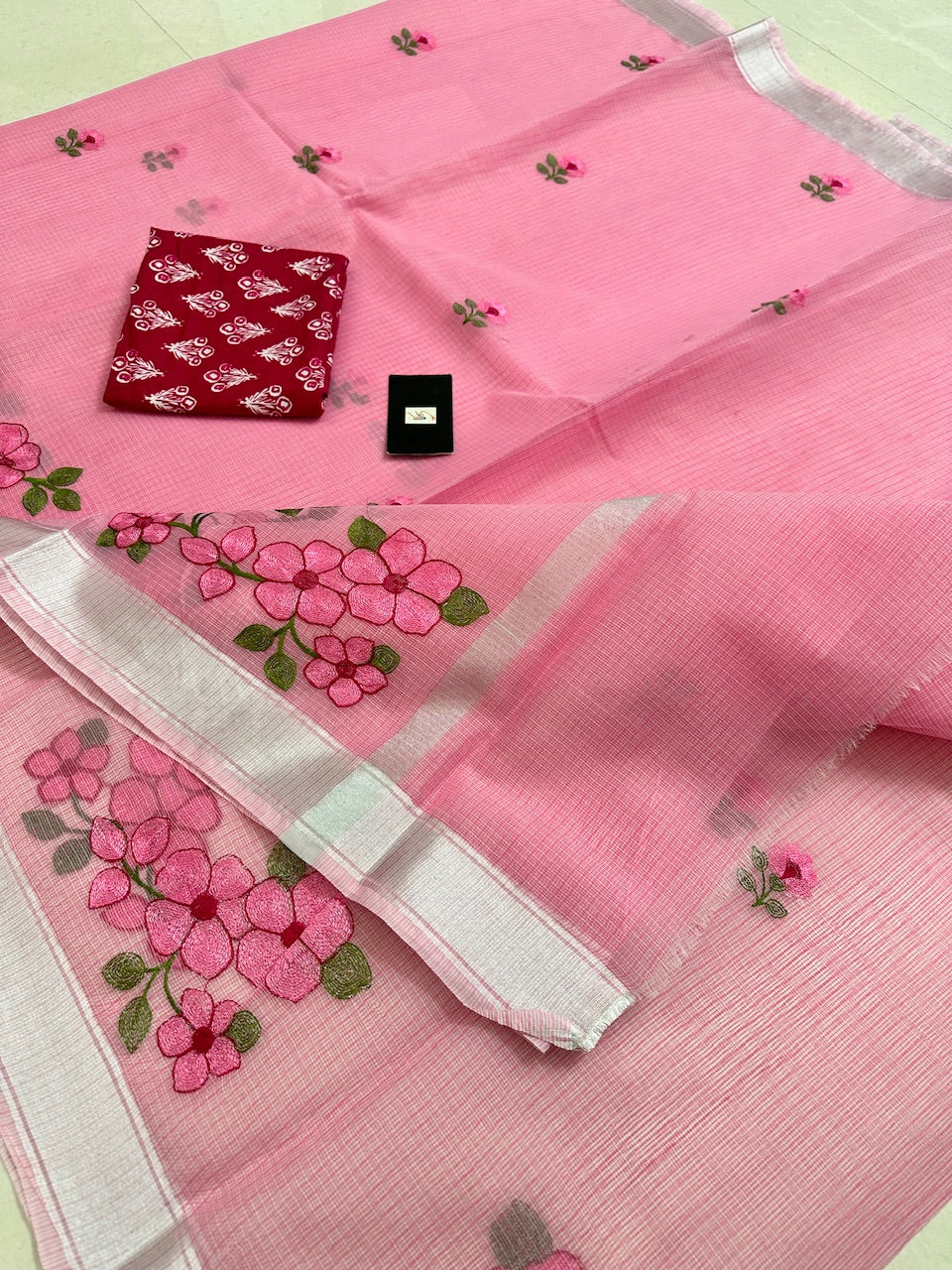 Embroidered Kota Cotton Doria Saree