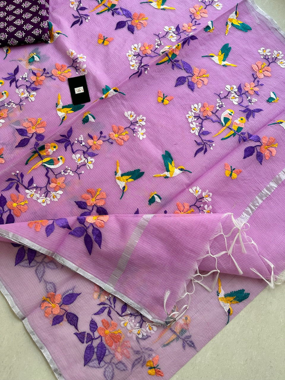 Embroidered Kota Cotton Doria Saree