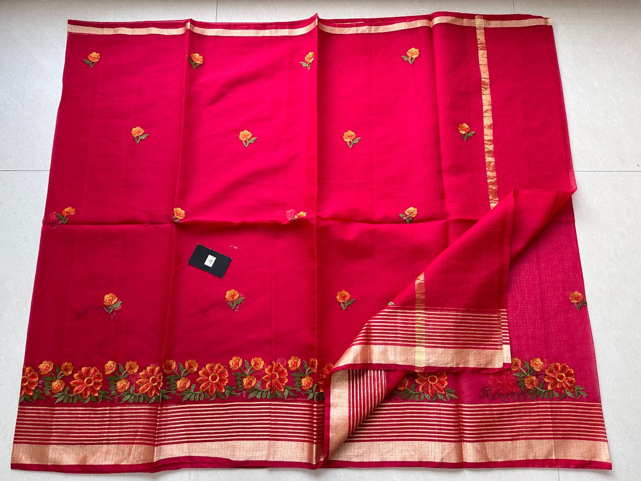 Embroidered Kota Cotton Doria Saree