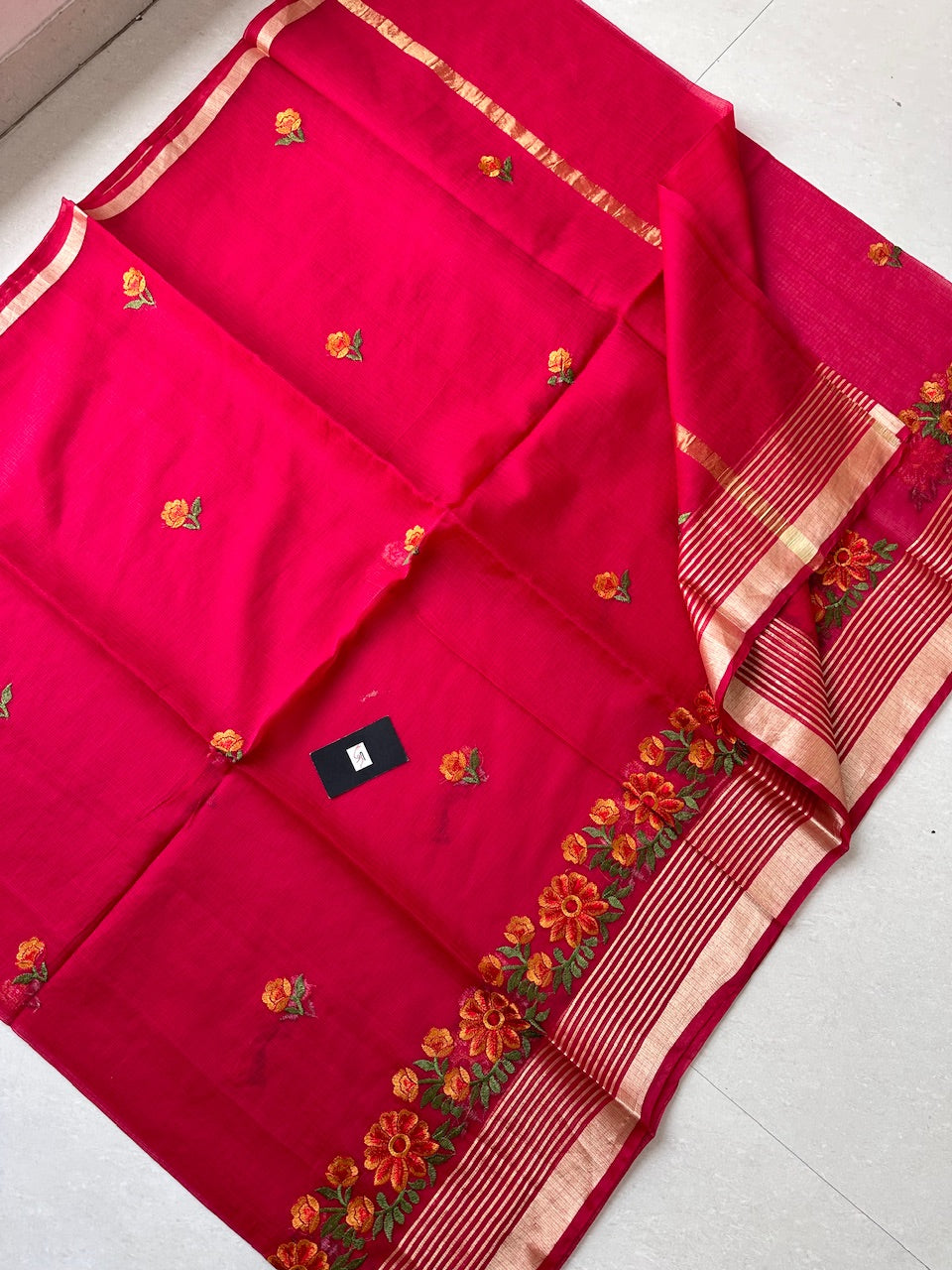 Embroidered Kota Cotton Doria Saree