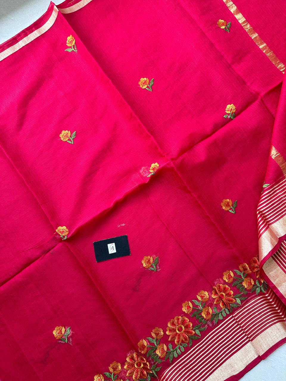 Embroidered Kota Cotton Doria Saree