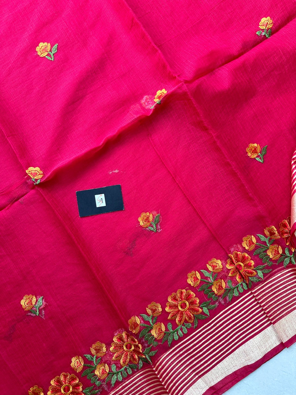 Embroidered Kota Cotton Doria Saree