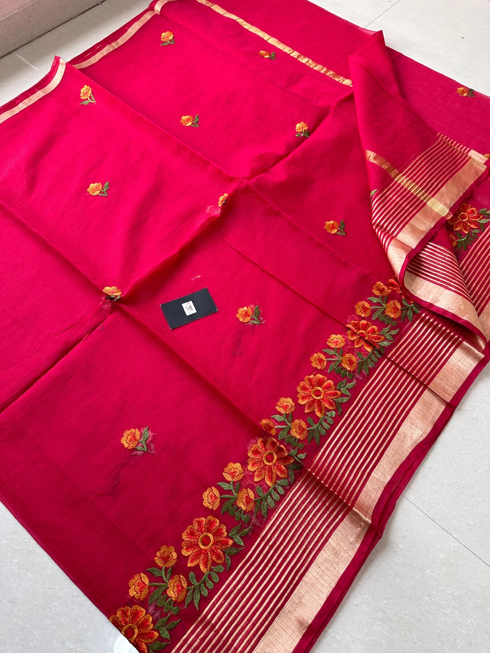 Embroidered Kota Cotton Doria Saree