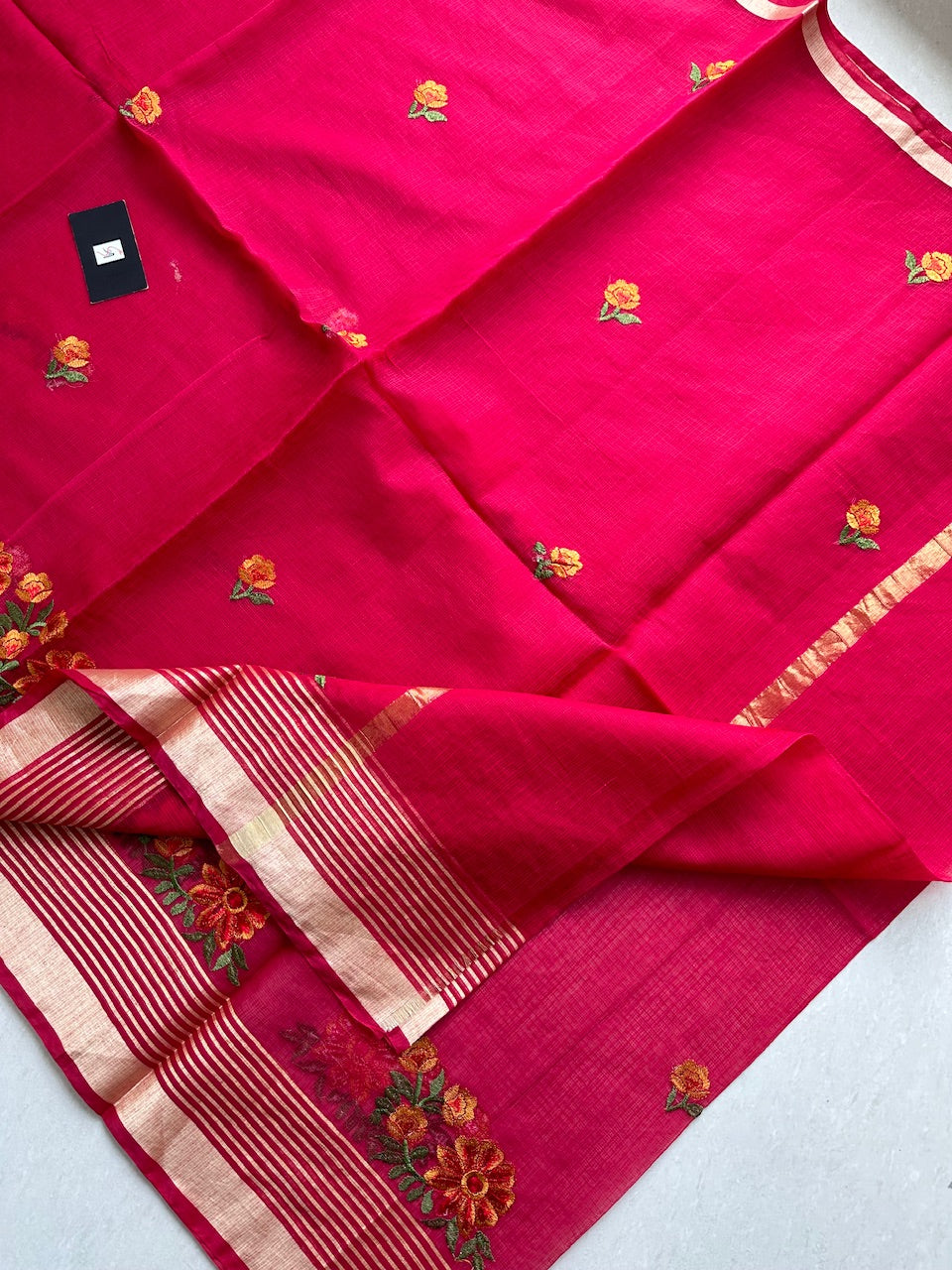 Embroidered Kota Cotton Doria Saree