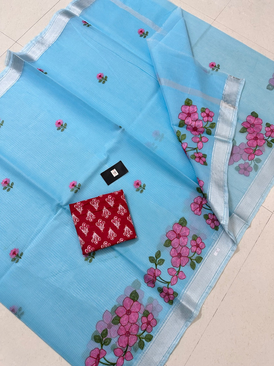 Embroidered Kota Cotton Doria Saree