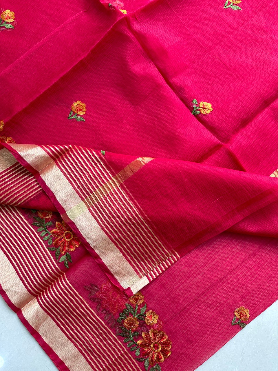 Embroidered Kota Cotton Doria Saree