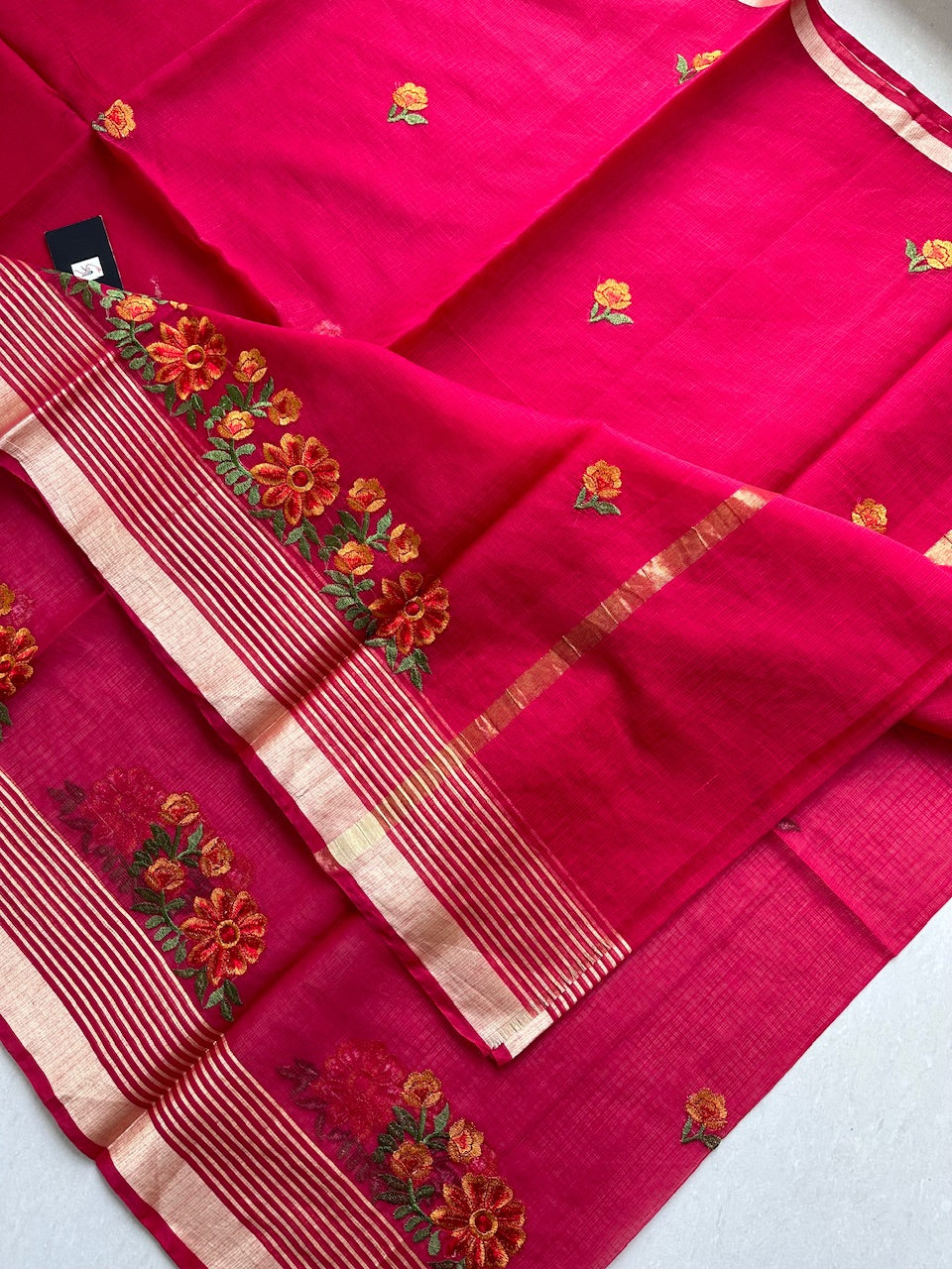 Embroidered Kota Cotton Doria Saree