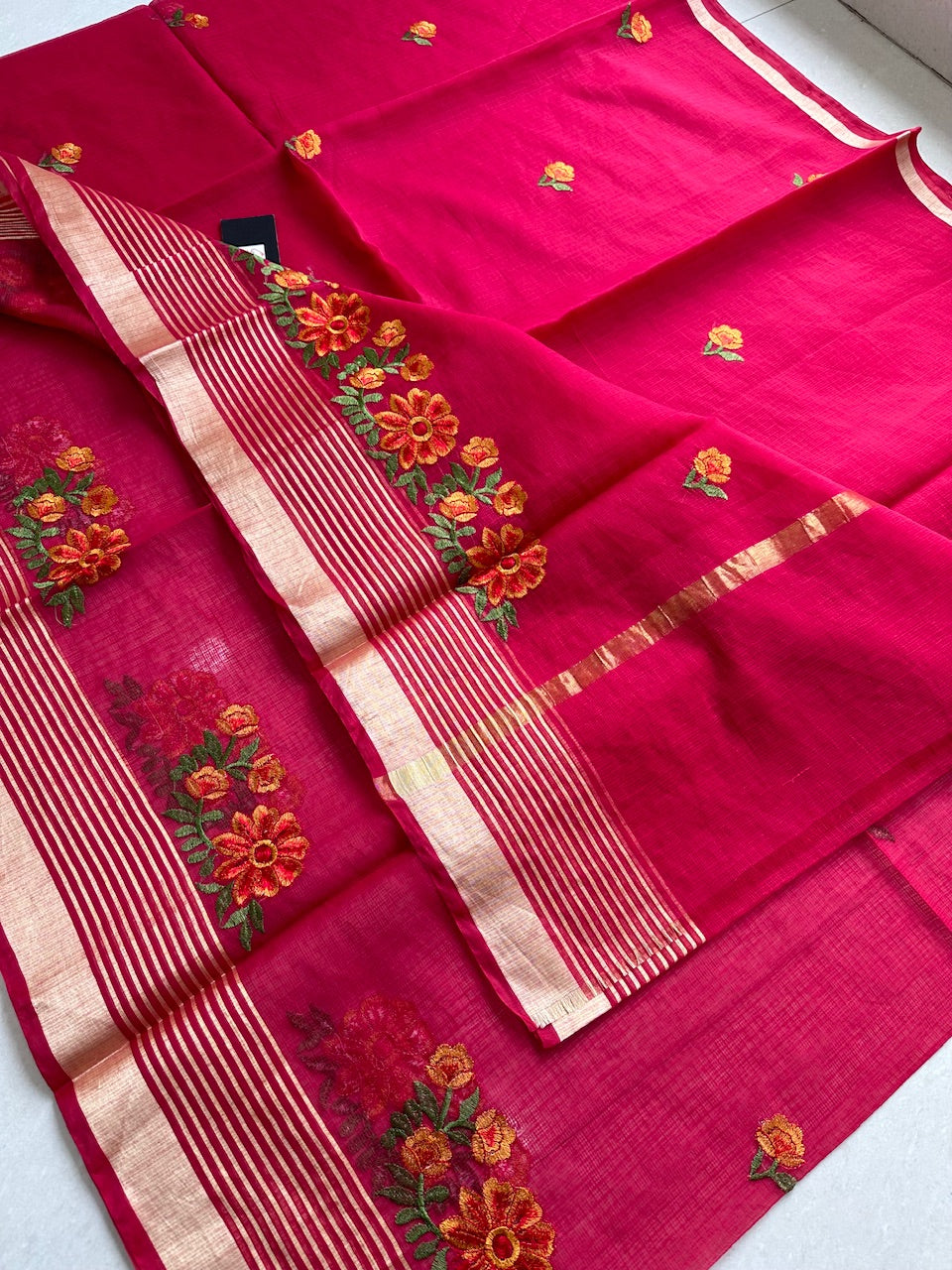 Embroidered Kota Cotton Doria Saree