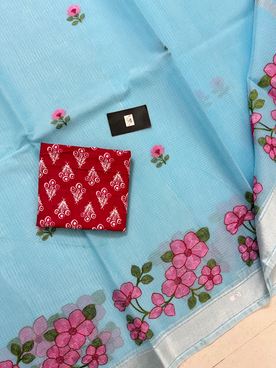 Embroidered Kota Cotton Doria Saree