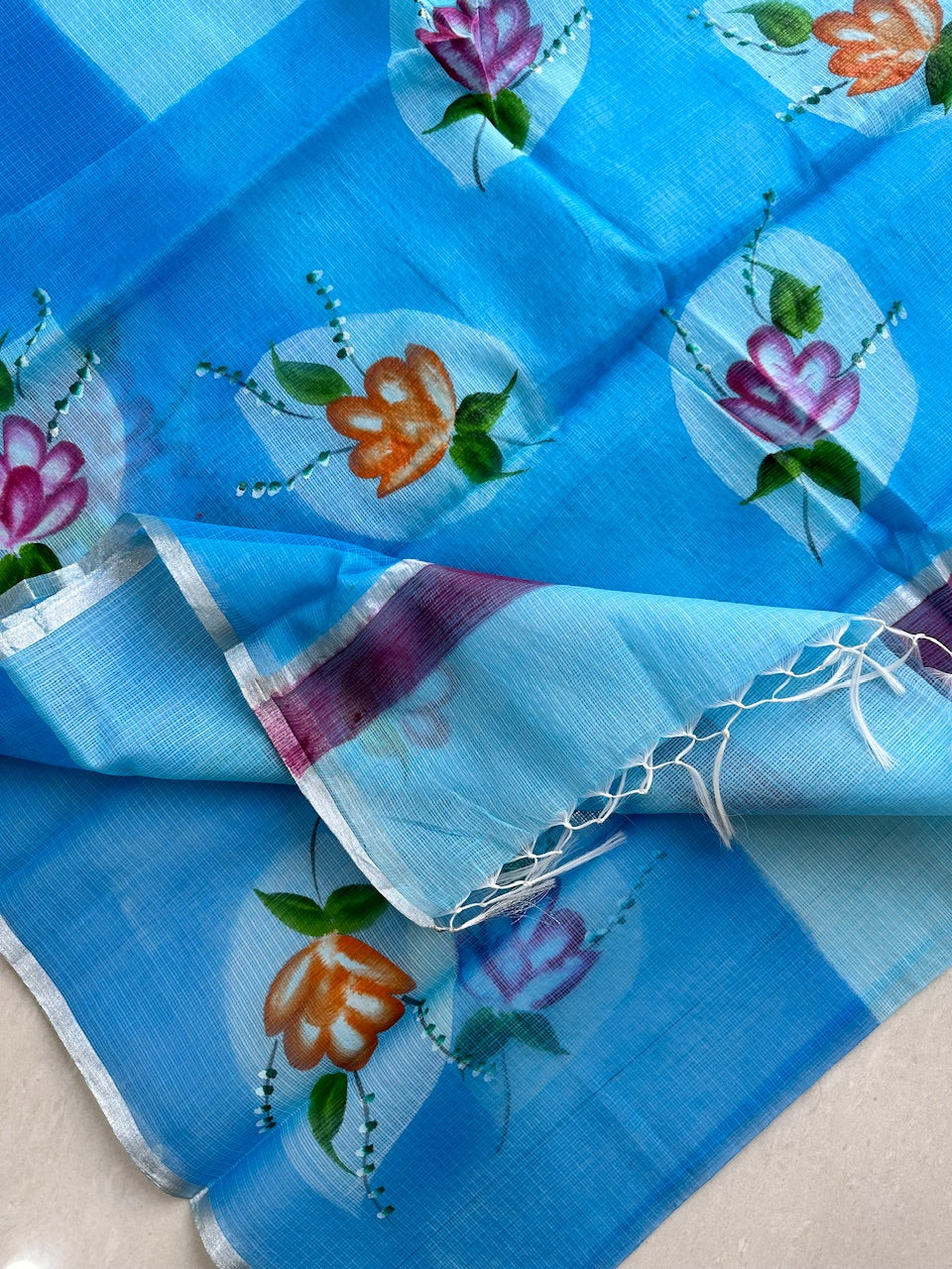 Handpainted Kota Cotton Doria Saree