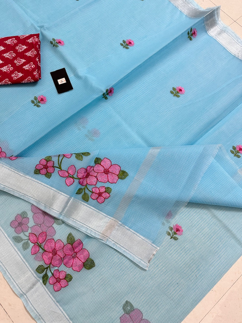 Embroidered Kota Cotton Doria Saree