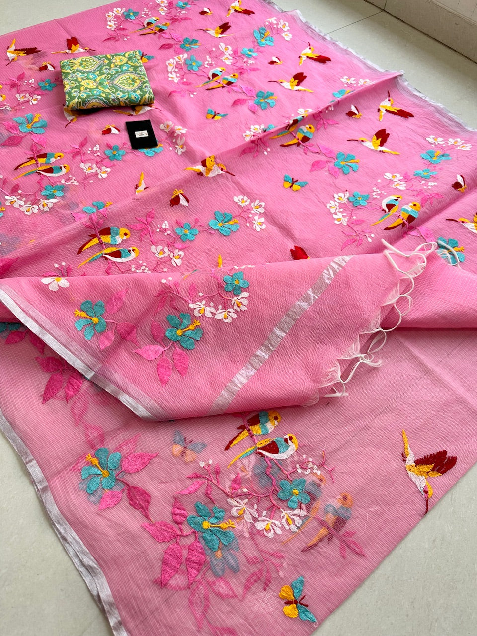 Embroidered Kota Cotton Doria Saree