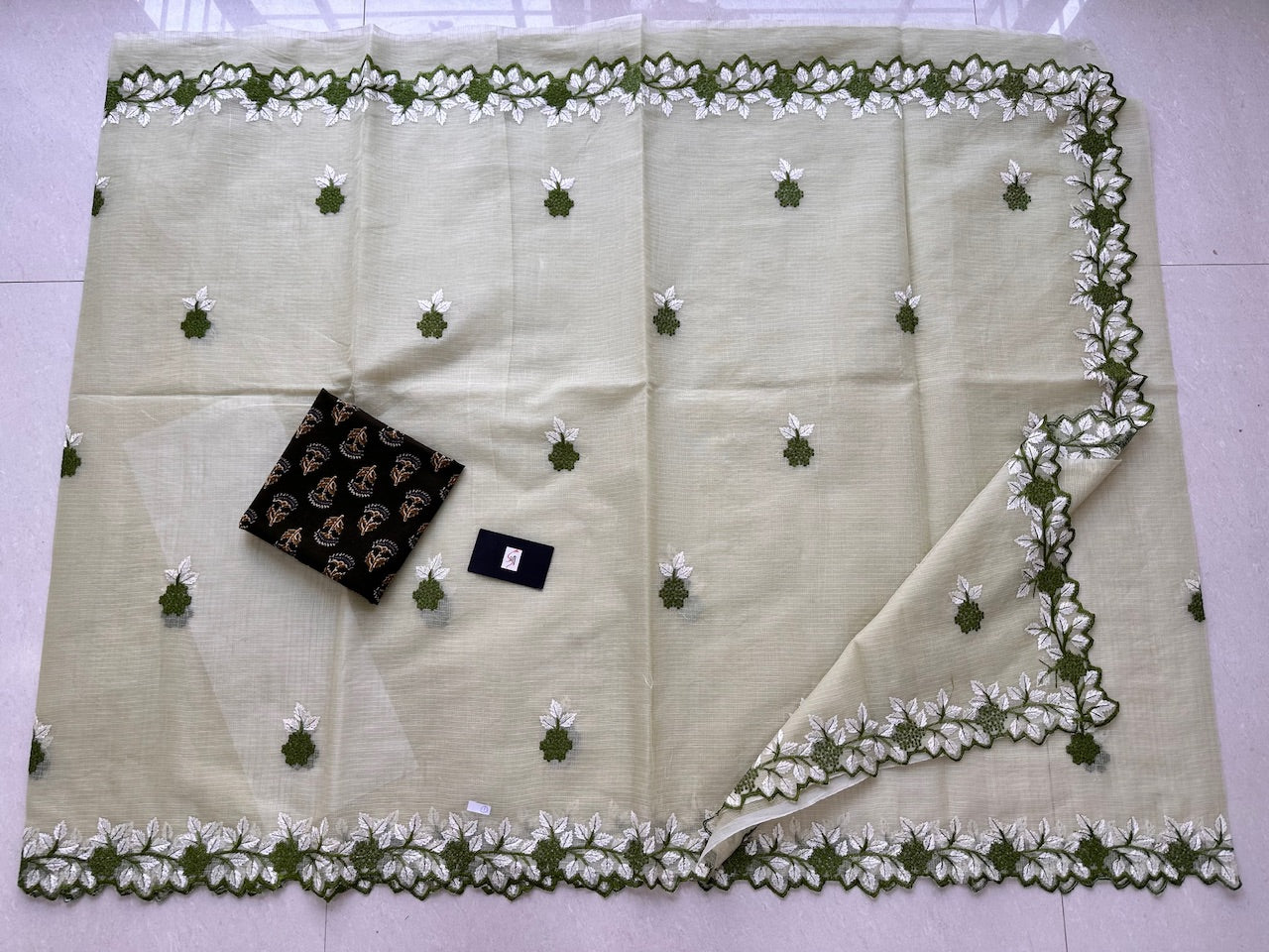 Embroidered Kota Cotton Doria Saree