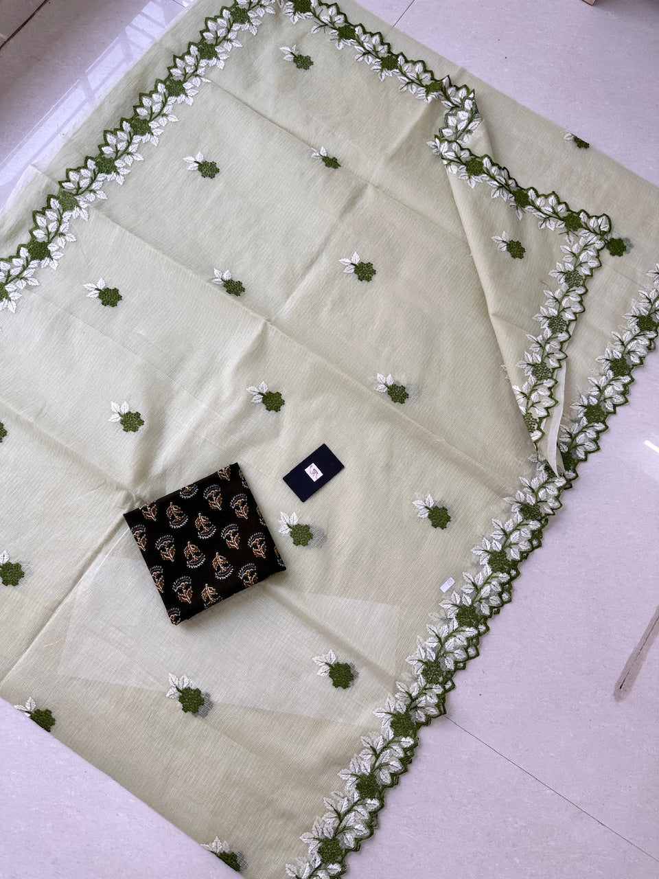 Embroidered Kota Cotton Doria Saree