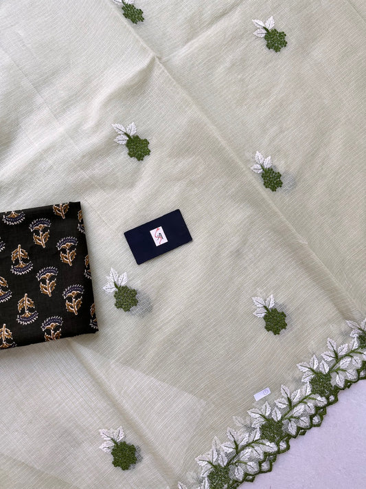 Embroidered Kota Cotton Doria Saree