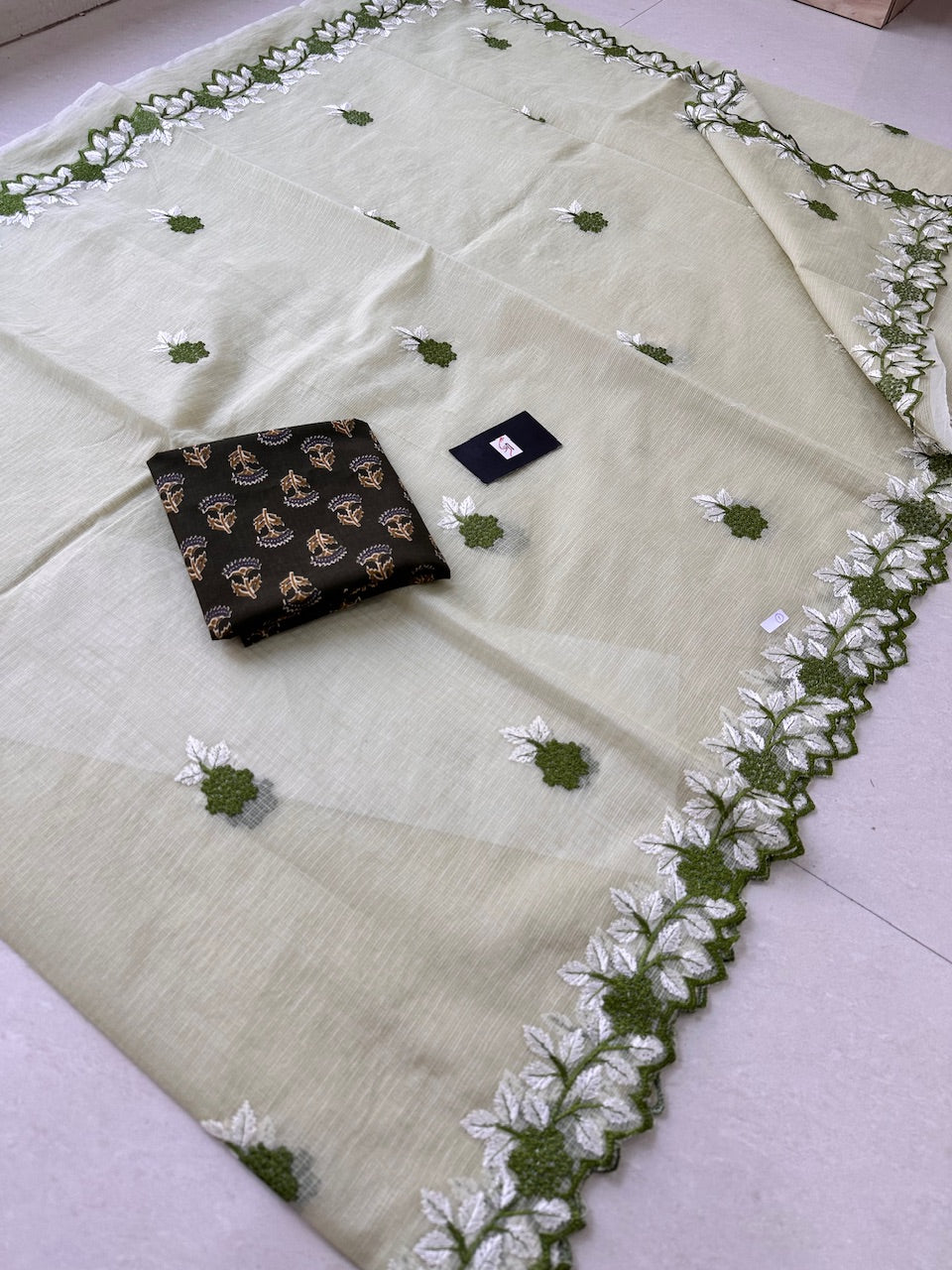 Embroidered Kota Cotton Doria Saree