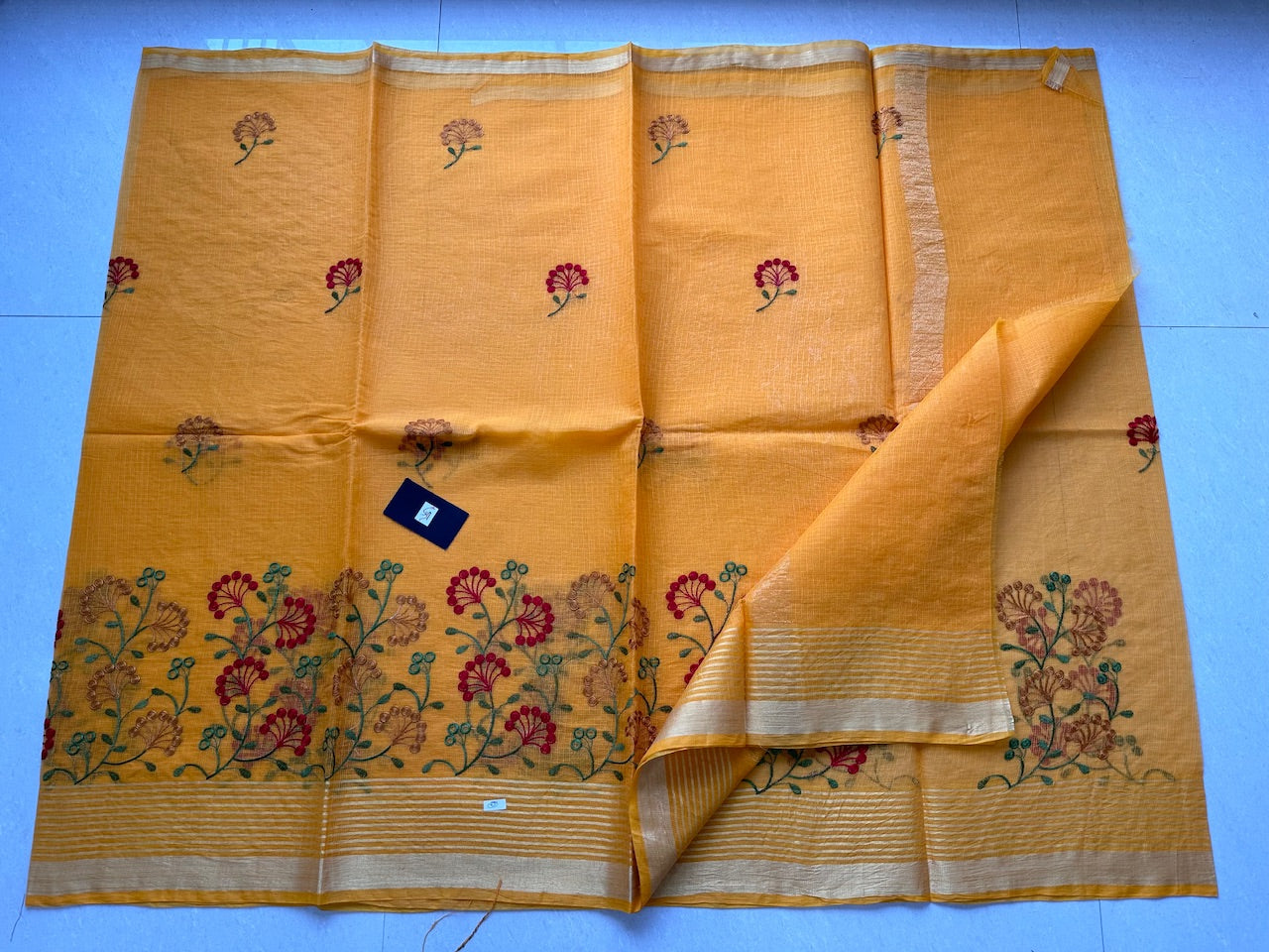 Embroidered Kota Cotton Doria Saree