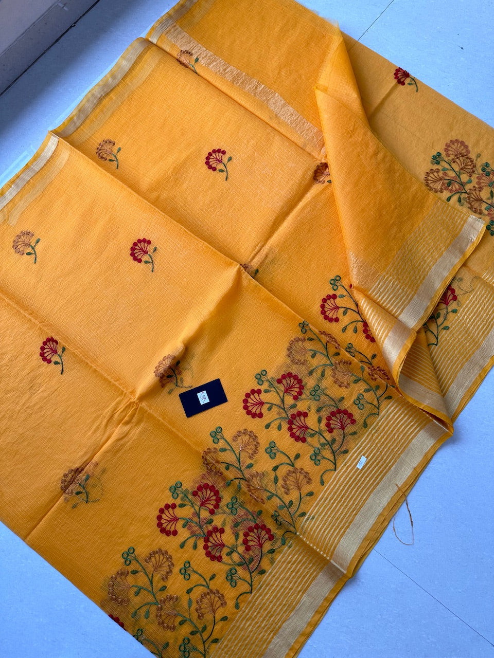 Embroidered Kota Cotton Doria Saree