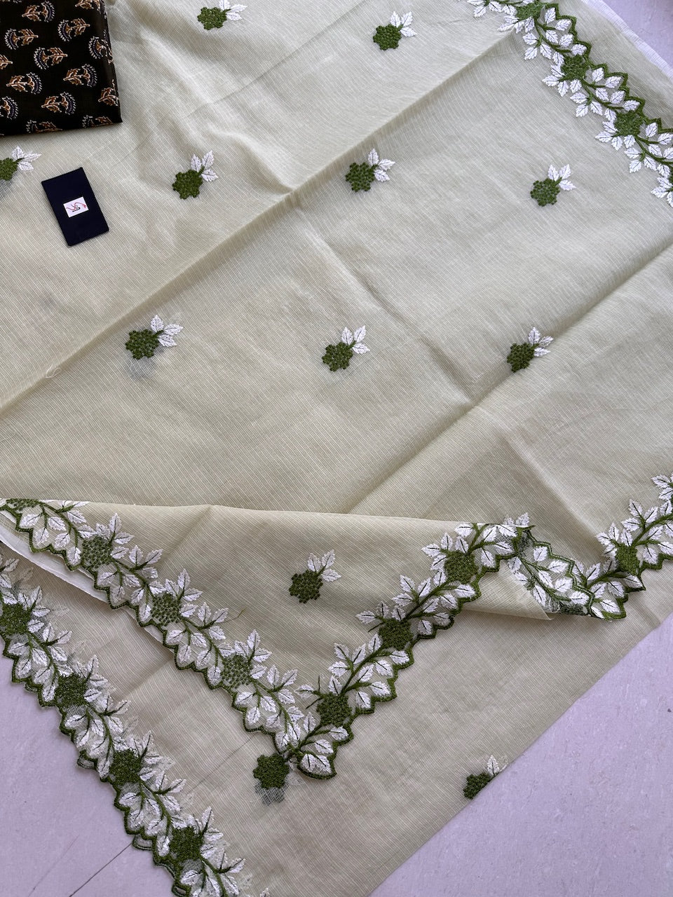 Embroidered Kota Cotton Doria Saree