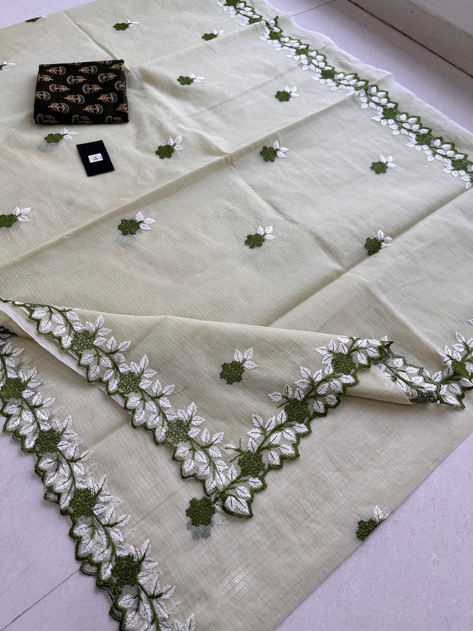 Embroidered Kota Cotton Doria Saree