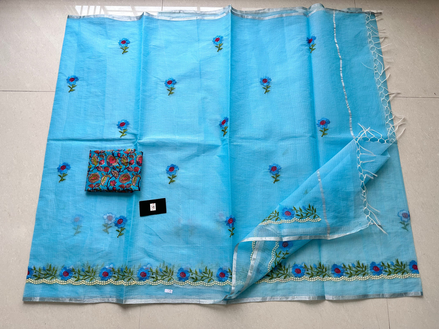 Embroidered Kota Cotton Doria Saree