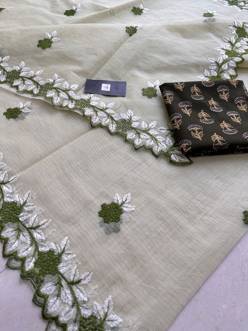 Embroidered Kota Cotton Doria Saree