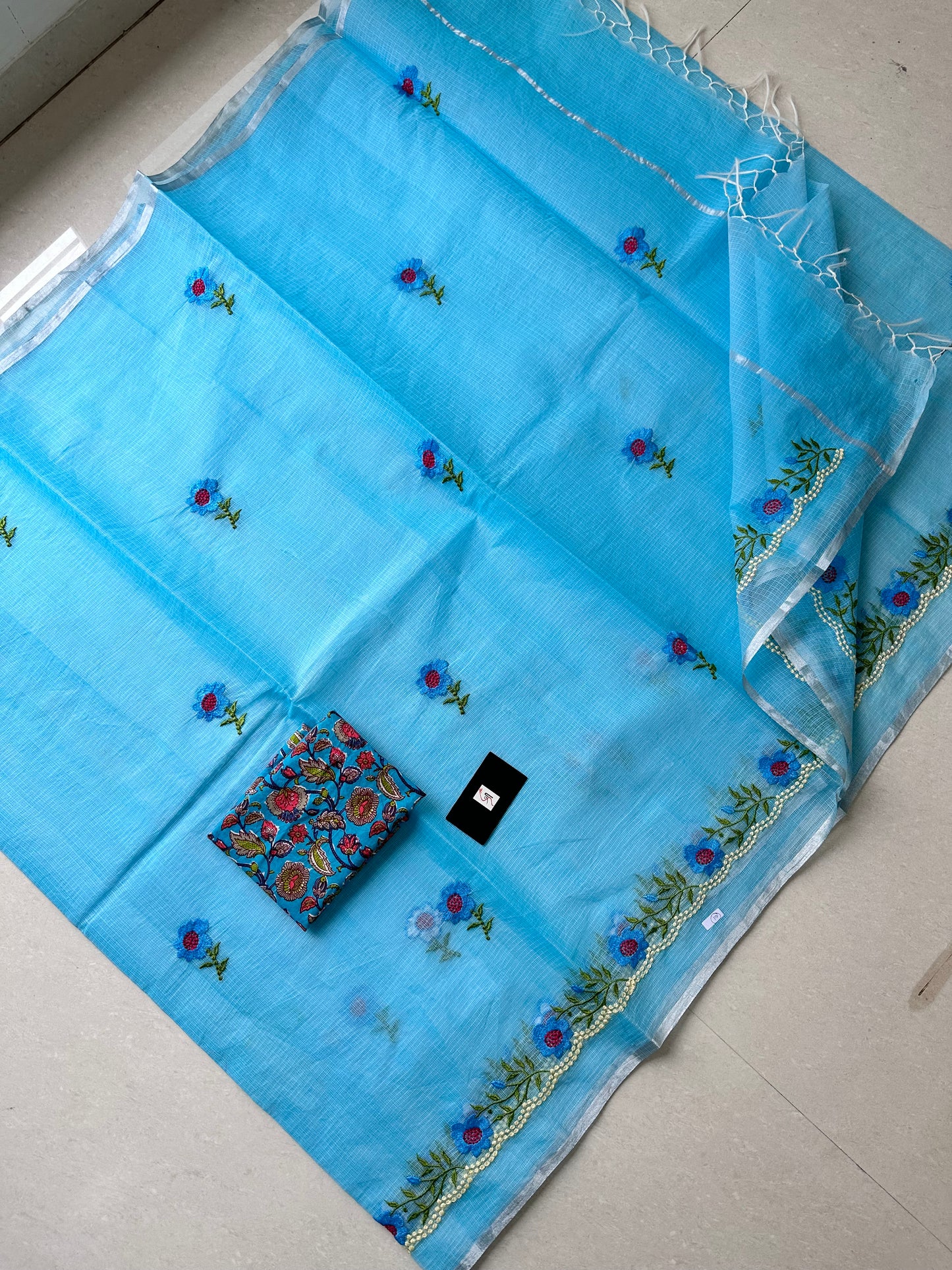 Embroidered Kota Cotton Doria Saree