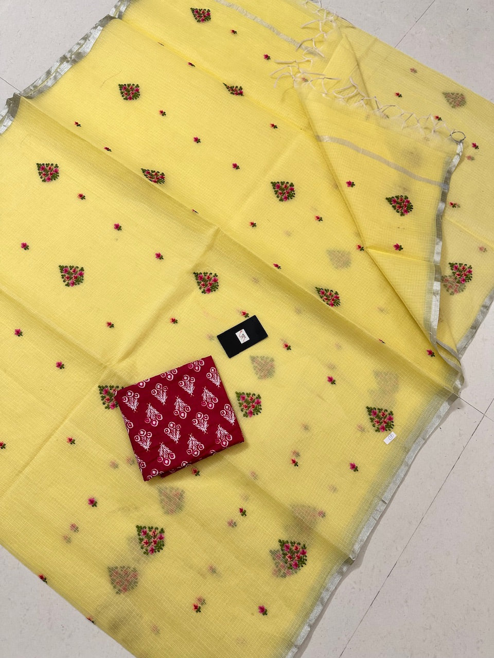 Embroidered Kota Cotton Doria Saree