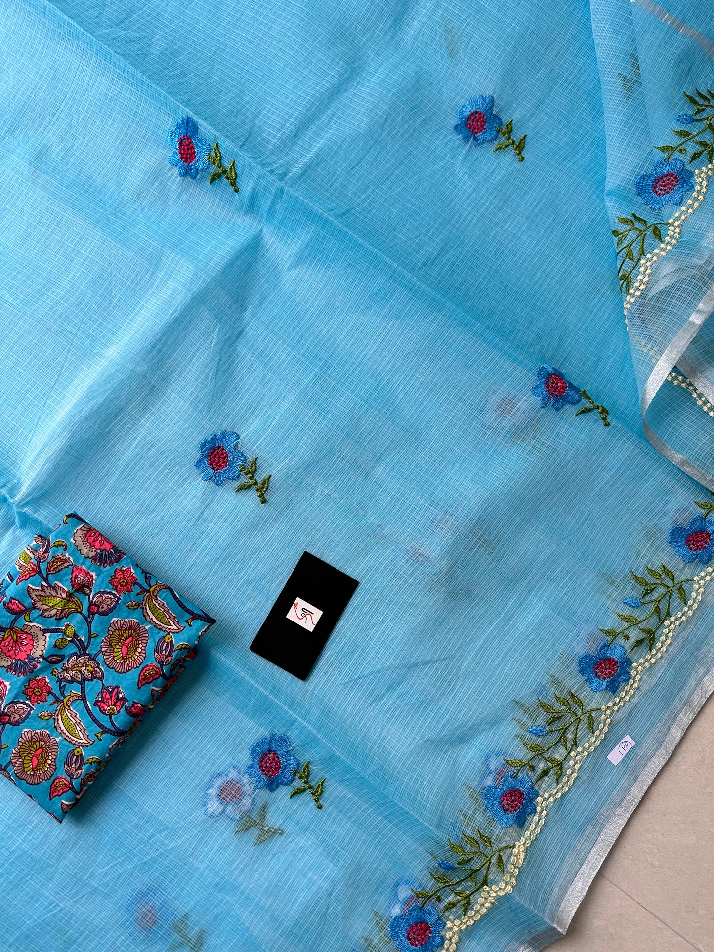 Embroidered Kota Cotton Doria Saree