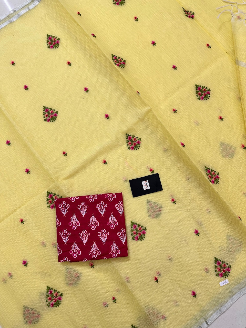 Embroidered Kota Cotton Doria Saree