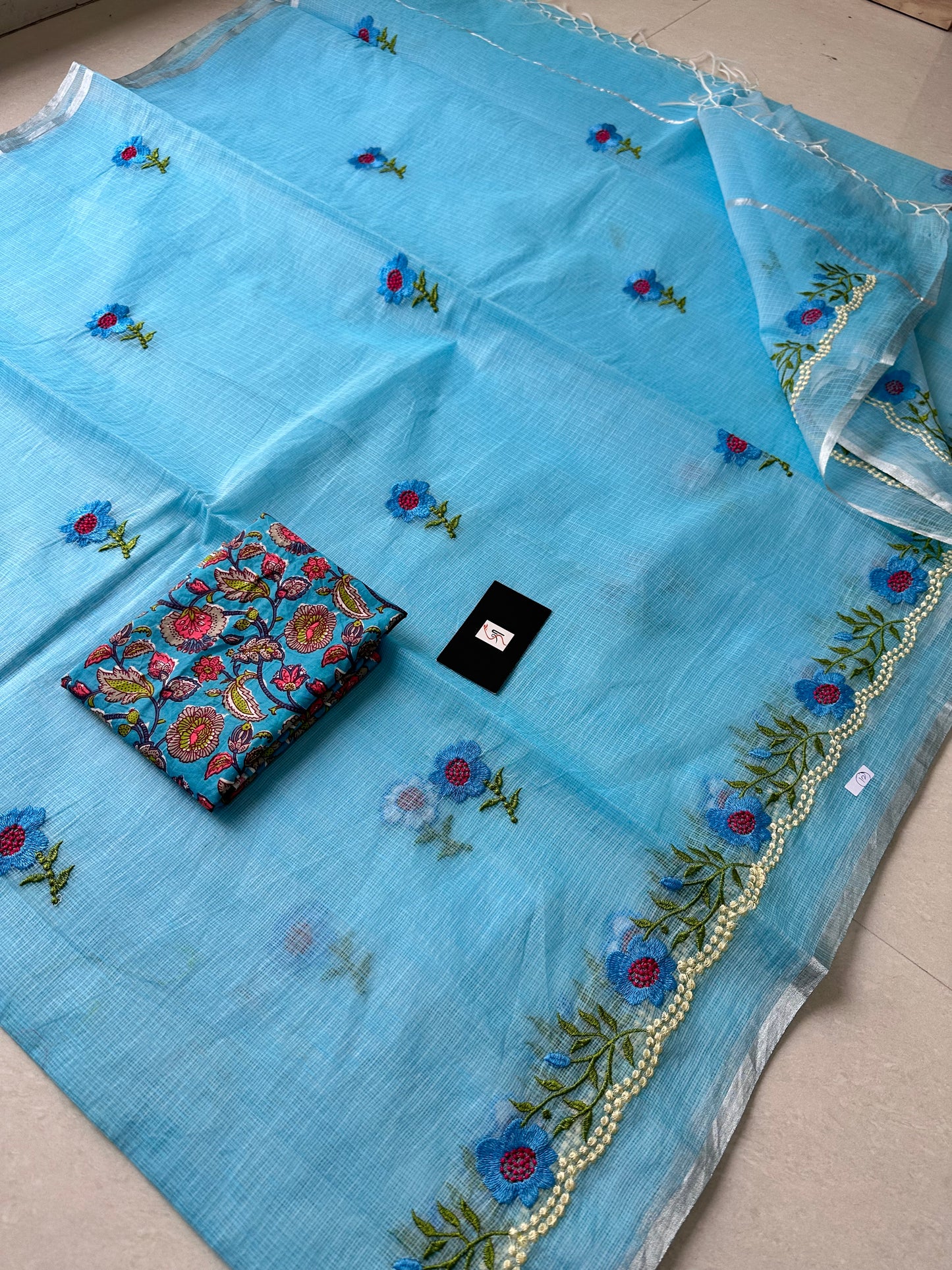 Embroidered Kota Cotton Doria Saree