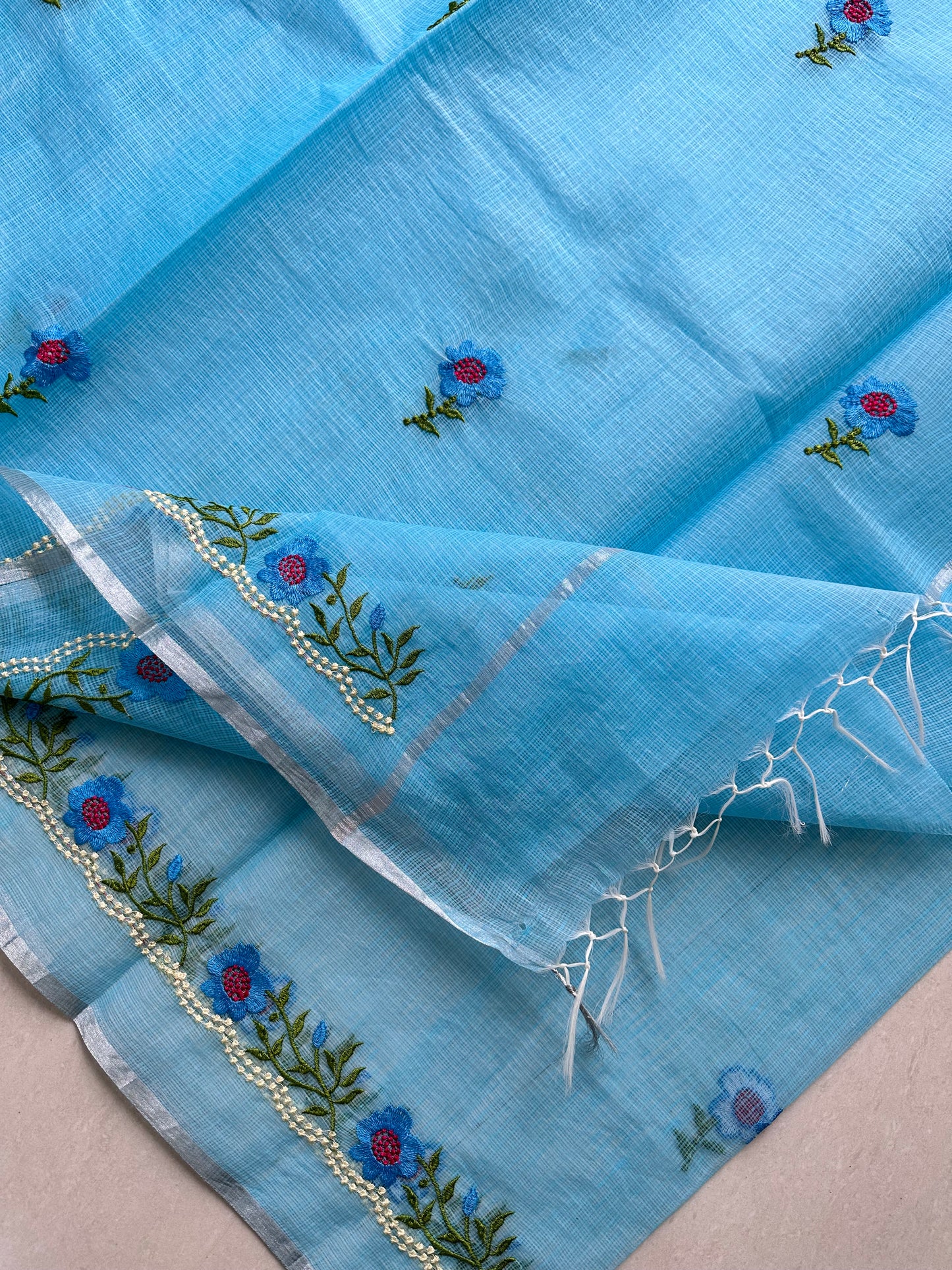 Embroidered Kota Cotton Doria Saree